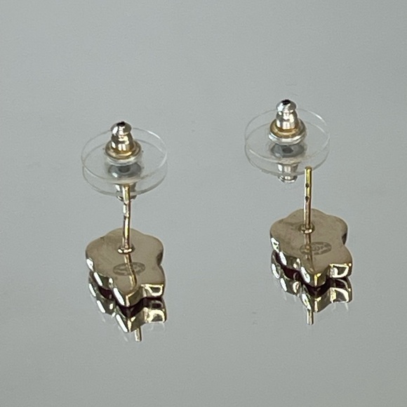 CHANEL CC Logo Camellia Gold Tone Pierce Earrings - Picture 5 of 10